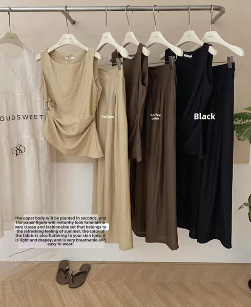 Women Casual side Knot Design Sleeveless Tops With Pants